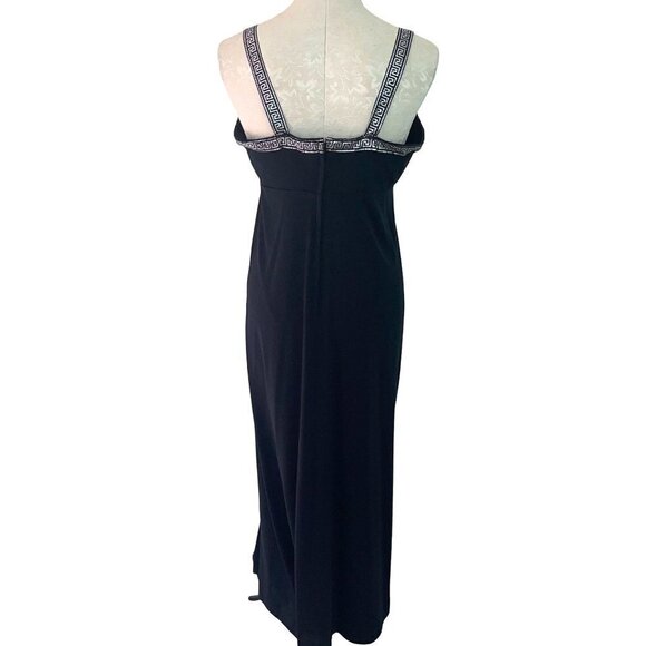 Vintage Womens Maxi Dress Cape Set Black Size Medium 70s Empire Waist Greek Trim - Picture 3 of 16